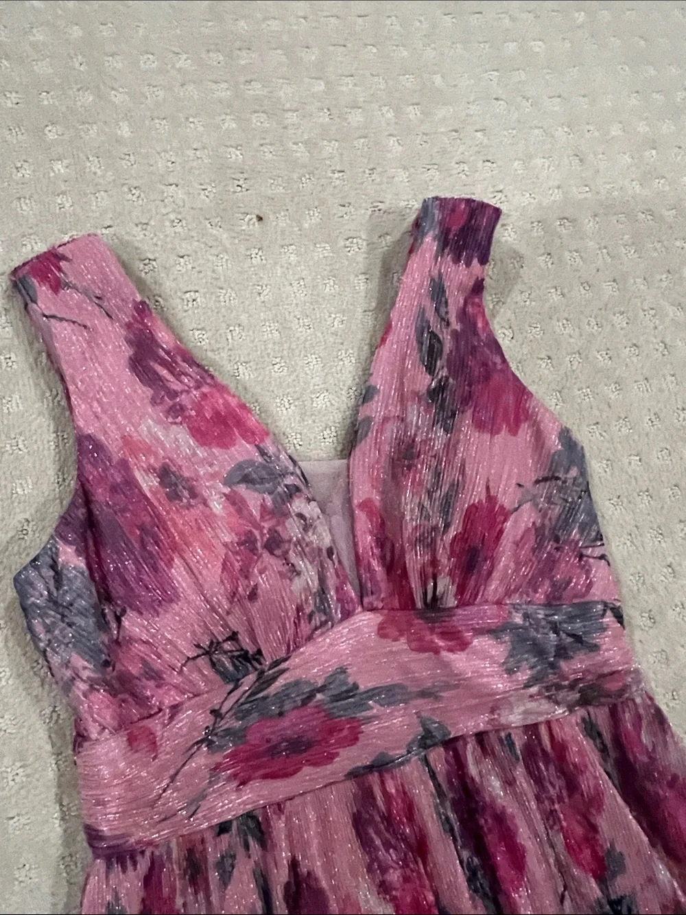 R & M Richards Pink and Purple Floral V-Neck Maxi Dress